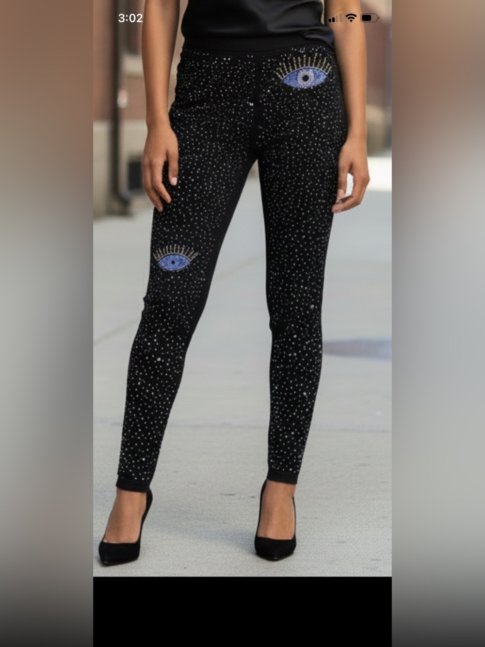Vinizbena Rhinestone Evil Eye Leggings Black NWOT Size M Streetwear Y2K Concert